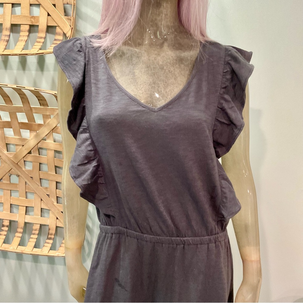 LOFT Charcoal Ruffle Midi Dress